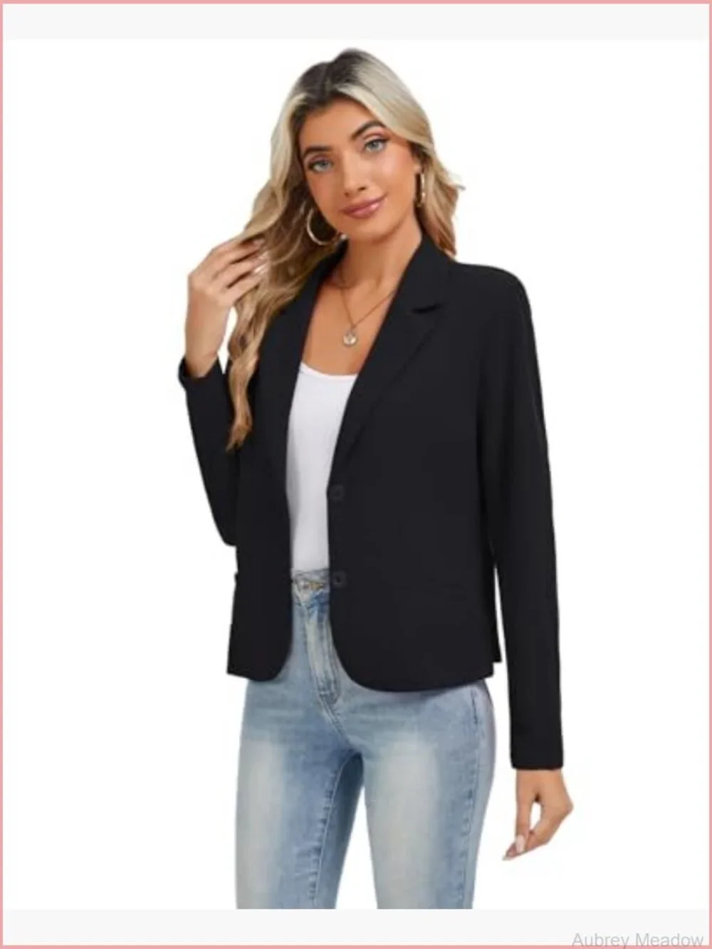 Long Sleeve Notch Lapel Blazer with Padded Shoulders
